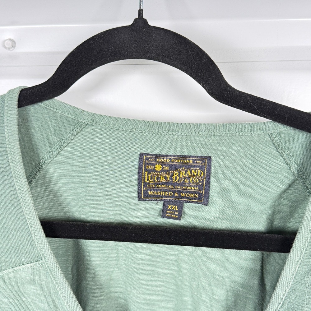 Lucky Brand Henley Shirt Mens XXL Green Short Sleeve Raglan Slub Cotton - Picture 3 of 5